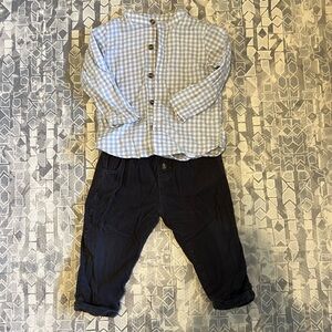Toddler boy button up top and pant set.